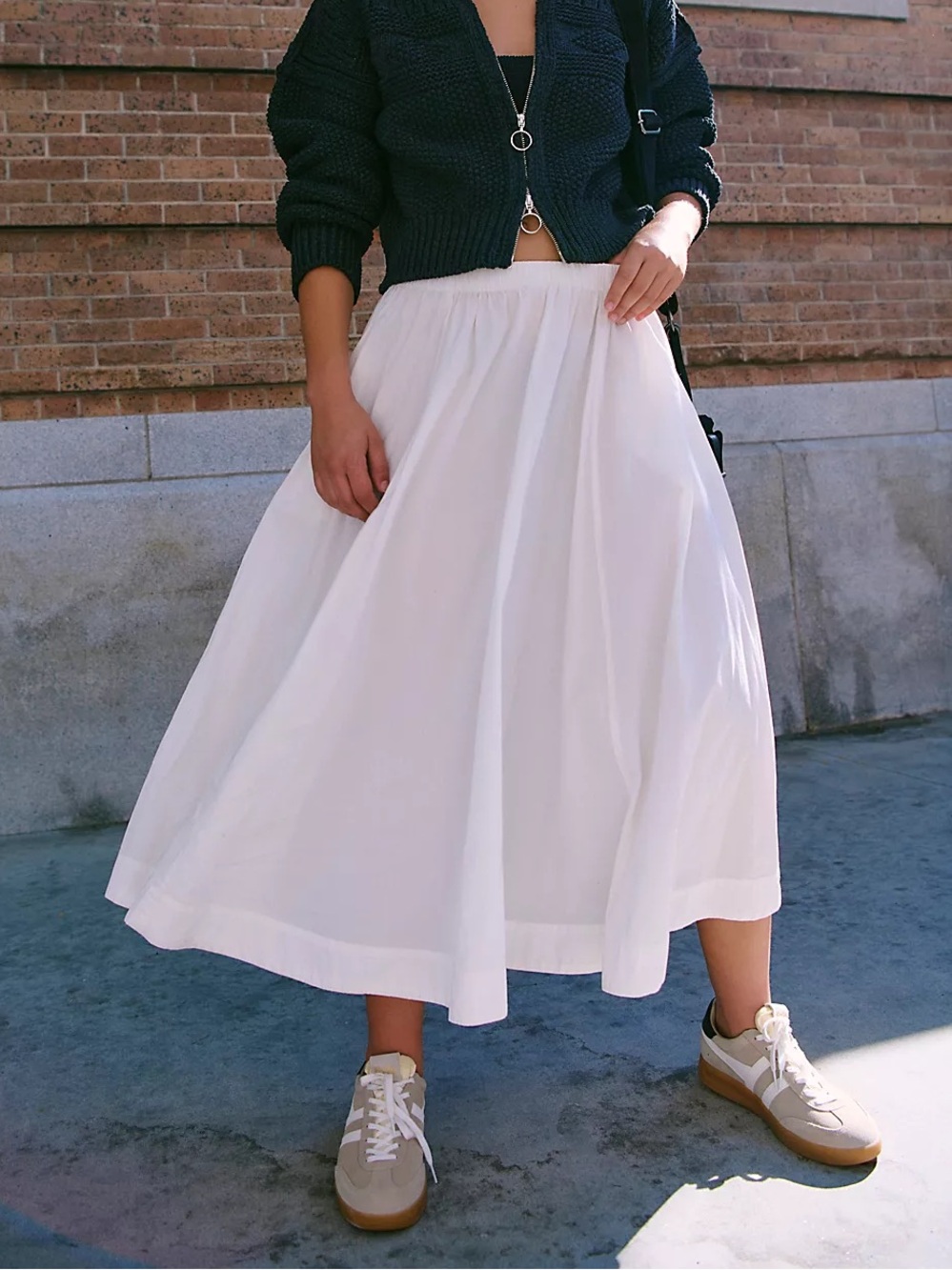 Free People Women’s White Lowen Midi Skirt (100% Cotton)